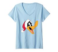 Women's Looney Tunes Daffy Duck Santa Hat V-Neck T-Shirt