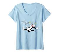 Women's Looney Tunes Dizzy Sylvester and Tweety V-Neck T-Shirt