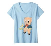 Women's Looney Tunes Porky Pig Retro Large Pose V-Neck T-Shirt