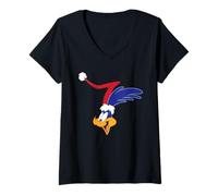 Women's Looney Tunes Road Runner Santa Hat V-Neck T-Shirt