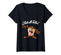 Women's Looney Tunes That's All Folks Taz Dark V-Neck T-Shirt