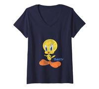 Women's Looney Tunes Tweety Retro Large Pose V-Neck T-Shirt