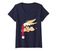 Women's Looney Tunes Wile E Coyote Santa Hat V-Neck T-Shirt