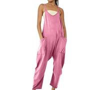 Womens Loose All in One Long Jumpsuits Summer Casual Shorts Sleeve Suspender Baggy Ribbed Dungarees Romper Jumpsuit Ladies Overalls V Neck Rompers One Piece Solid Overall Playsuits with Pockets