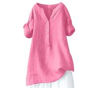 Women's Loose Button Stand Collar Summer Shirt | Solid Colour Casual Top for Women, Lightweight Breeze Hot Pink 3XL