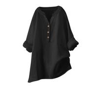 Womens Loose Buttons Down Blouse Tops Solid Casual Long Sleeve Shirt Blouse Maternity Clothes Business Casual (Black, XXXXL)