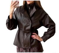 Women's Loose Faux Leather Biker Jacket Mid Length