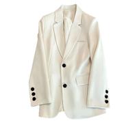 Women's Loose Fit Blazer Straight Cut Korean Style Casual Suit Jacket Beige
