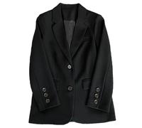 Women's Loose Fit Blazer Straight Cut Korean Style Casual Suit Jacket Black