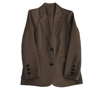 Women's Loose Fit Blazer Straight Cut Korean Style Casual Suit Jacket Coffee