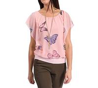 Women's Loose Fit Chiffon Butterfly Print Blouse Top with Pendant Necklace - Navy White Blue Red Pink Coral Green Lemon