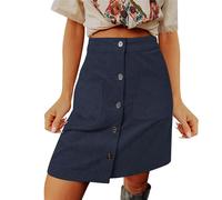 Womens Loose Fit Corduroy Skort for Women Midi Knee Length High Cut A Line Basic Winter Fall 2024 Womens Corduroy Skirts Fall Winter High Waist Button Down A Line Short Skirt with Pockets (Navy, M)