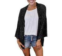 Womens Loose Fit Sequin Open Front Cardigan Wide Legged Top Solid Color Sweaters Casual Work Layering Jacket Comfortable Stylish
