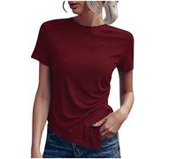Womens Loose Fit Vest Tops Polyester Blouse Teachers Gifts Club Women's Tops Summer Solid Color Casual Crew Neck T Shirt Fashion Asymmetric Hem Loose Fit Shirt Short Sleeves Promotion Sale Clearance