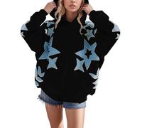 Womens Loose Hooded Warm Jumper Long Sleeve Tops Womens Oversized Star Graphic Hood Sweatshirts Contrast Long Sleeve Hoodies Pullover Tops With Pocket Long Winter Jacket (G, XL)