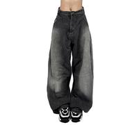 Women's Loose Jeans Trendy Retro Work High Waisted Pleated Cut Straight Casual Baggy Denim Pants Trousers E-Girls Y2K Boyfriend Streetwear (UK, Alpha, S, Regular, Regular, Black)