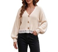 Women's Loose Knit Cardigan with Lace Detail, Open Front Sweater Coat for | Polyester Blend, Medium Stretch, Spring & Winter Wear, Casual Home & Holiday Style