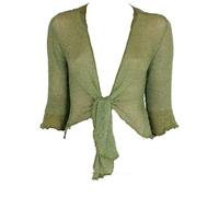 Womens Loose Knitted Bolero Shrug ¾ Sleeve Tie Up Open Front Shrug Top Street Fashion Sweaters Ladies Winter Fashion Party Wear Crochet Cardigan (Sage UK 10)