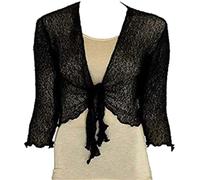 Womens Loose Knitted Bolero Shrug ¾ Sleeve Tie Up Open Front Shrug Top Street Fashion Sweaters Ladies Winter Fashion Party Wear Crochet Cardigan (Black UK 14)