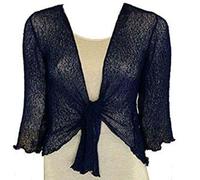 Womens Loose Knitted Bolero Shrug ¾ Sleeve Tie Up Open Front Shrug Top Street Fashion Sweaters Ladies Winter Fashion Party Wear Crochet Cardigan (Navy UK 14)