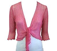 Womens Loose Knitted Bolero Shrug ¾ Sleeve Tie Up Open Front Shrug Top Street Fashion Sweaters Ladies Winter Fashion Party Wear Crochet Cardigan (English Rose UK 14)