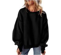 Womens Loose Long Sleeve Sweatshirts Pullover Tops Double Side Plush Oversized Sweatshirt for Women Crewneck Round Neck Tops Lantern Sleeves Pleated sleeve Ribbed crochet Shirts Ladies (Black, XXXL)