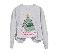 Womens Loose Long Sleeve Sweatshirts Pullover Tops Women's Round Neck Long Sleeved ALL BOOKED FOR CHRISTMAS Letter Printed Hoodie Distressed Pullover (Grey, XXL)