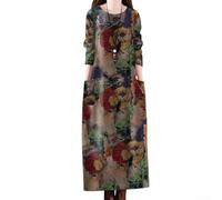 Women's Loose Print Long Sleeve Dress Elegant | Loose for Fit Printed Ankle, Plus Size O Neck, Polyester, Loose for Fit Design, For Holiday Party