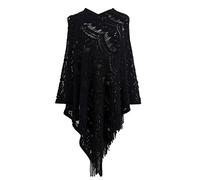 Women's Loose Pure-Color Knitted Sweaters Women's Pullovers Wrap Poncho Ladies Cape with Fringed Hem Crochet Poncho Knitting Solid for Women Knitted Poncho Shawl Wrap Scarf Womens (Black, One Size)