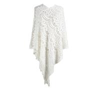 Women's Loose Pure-Color Knitted Sweaters Women's Pullovers Wrap Poncho Ladies Cape with Fringed Hem Crochet Poncho Knitting Solid for Women Knitted Poncho Shawl Wrap Scarf Womens (White, One Size)