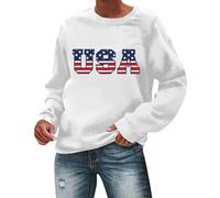 Womens Loose Sweatshirts Oversized Casual Pullover Women's Autumn Round Neck American Flag USA Print Loose Casual Hooded Sweatshirt Black Jumper (White, L)