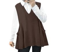 Women's Loose Swing Chunky Cotton Cute Sweater Tank Top Oversized Cable Knit Pullover Sweater with Pockets Mens Big and Tall Sweater Vests V Neck Coffee