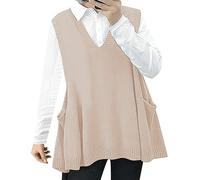 Women's Loose Swing Chunky Cotton Cute Sweater Tank Top Oversized Cable Knit Pullover Sweater with Pockets Mens Big and Tall Sweater Vests V Neck Khaki