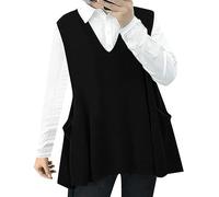 Women's Loose Swing Chunky Cotton Cute Sweater Tank Top Oversized Cable Knit Pullover Sweater with Pockets Mens Big and Tall Sweater Vests V Neck Black