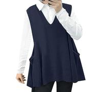 Women's Loose Swing Chunky Cute Sweater Tank Top Oversized Cable Knit Pullover Sweater with Pockets Pattern Sweater Vest Women Blue