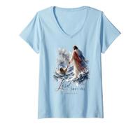 Women's Lord Save Me Matthew 14 Christian Faith Design V-Neck T-Shirt