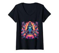 Womens Lord Shiva Hindu God Mahadeva Trident Hinduism Devo V-Neck T-Shirt