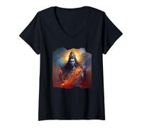 Women's Lord Shiva Sacred Art - Mahadev Hindu God V-Neck T-Shirt