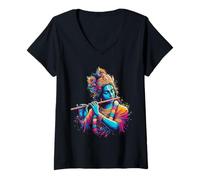 Womens Lord Shri Krishna Hindu God Lord Shri Krishna Lover Devotee V-Neck T-Shirt