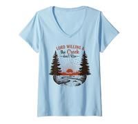 Womens Lord Willing and The Creek Don't Rise Vintage Country Faith V-Neck T-Shirt