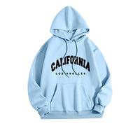 Women's Los Angeles California Beach Hoodies Vintage Letter Hooded Sweatshirts Preppy Loose Fit with Pocket Drawstring Long Sleeve California Los Angeles Outfits with Designs College Light Blue