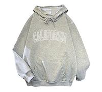 Women's Los Angeles California Hoodies Preppy Loose Fitting Soft Hooded Sweaters 2025 Drawstring Solid with Hood Wool Lined Long Sleeve Pocket Loose Fit Clothes Trendy Cool Vintage Grey