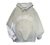 Women's Los Angeles California Hoodies Vintage Pocket Goth Pullover Tops Fall Solid Drawstring Fuzzy Wool Lined with Hood Loose Fit Solid Color Outfits 2025 Comfort Style Y2K Grey