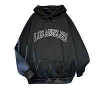 Women's Los Angeles California Hoodies Vintage Pocket Goth Pullover Tops Fall Solid Drawstring Fuzzy Wool Lined with Hood Loose Fit Solid Color Outfits 2025 Comfort Style Y2K Black