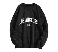 Women's Los Angeles California Letter Print Graphic Athletic Sweatshirts Casual Solid Crewneck Sweatshirts Round Neck Tops Loose Fit Colorful Vintage Aesthetic Outfits Letter Printed Black
