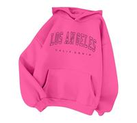 Women's Los Angeles California Letter Print Graphic Hoodies Anime Winter Fall Pullover Hoodies College Trendy Fleece Lined Casual Hooded Sporty Sweaters Ladies with Hood Vintage Y2K Hot Pink