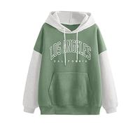 Womens Los Angeles California Letter Print Graphic Plain Hoodies Preppy Drawstring Pullover Clothes Vintage Loose Fit Color Block Patchwork Sweaters with Designs with Hood Y2K Ladies Green