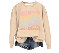 Womens Los Angeles California Plain Sweatshirts Graphic Letter Crew Neck Cool Sweatshirts Casual Clothes Vintage Style Hoodies Drop Shoulder with Designs College Cute Women's Khaki
