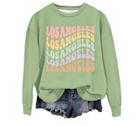 Womens Los Angeles California Plain Sweatshirts Graphic Letter Crew Neck Cool Sweatshirts Casual Clothes Vintage Style Hoodies Drop Shoulder with Designs College Cute Women's Light Green