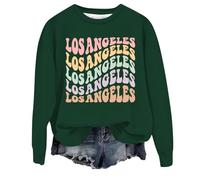 Womens Los Angeles California Plain Sweatshirts Graphic Letter Crew Neck Cool Sweatshirts Casual Clothes Vintage Style Hoodies Drop Shoulder with Designs College Cute Women's Dark Green